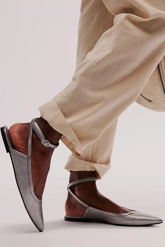 Bellissime ballerine con cinturino alla caviglia e fibbia incrociata in argento [Pre-ordine]