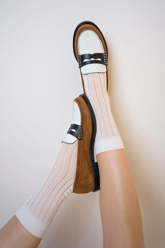 Colorblock-Steppdetail Rundzehen braune Loafers [Vorbestellung]