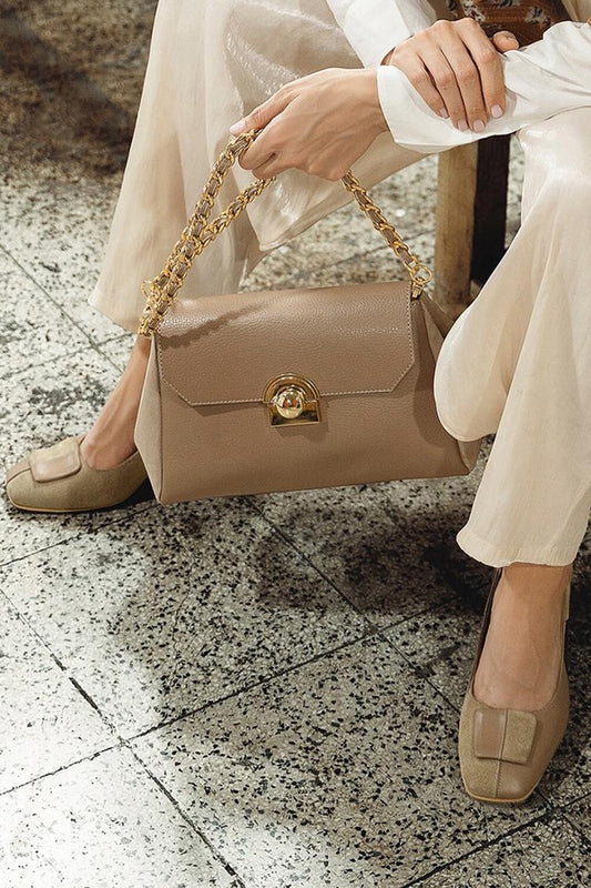 Scarpe casual con tacco grosso color cachi e punta quadrata patchwork [Pre-ordine]