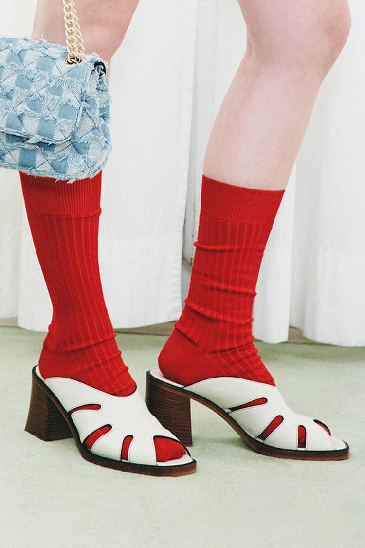 Scarpe con tacco grosso bianche casual con punta aperta e traforata [Pre-ordine]