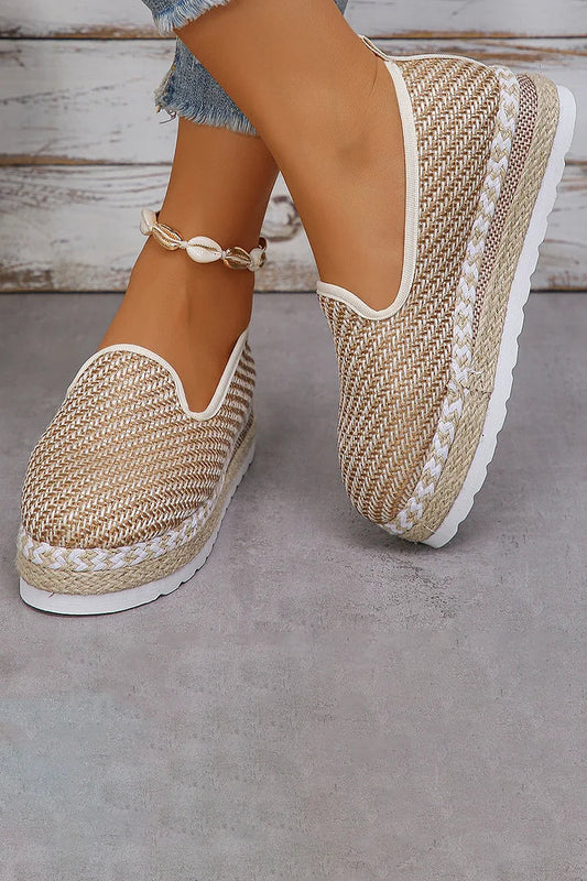 Casual Woven Pattern Platform Espadrille Lightweight Loafers