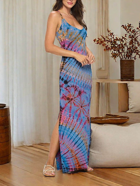 Vacay-Mode Tie Dye Spandex Maxi Dress