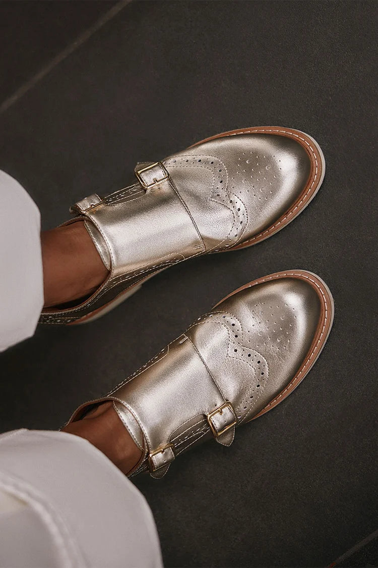 Metallic Sheen Round Toe Casual Silver Oxfords [Pre Order]