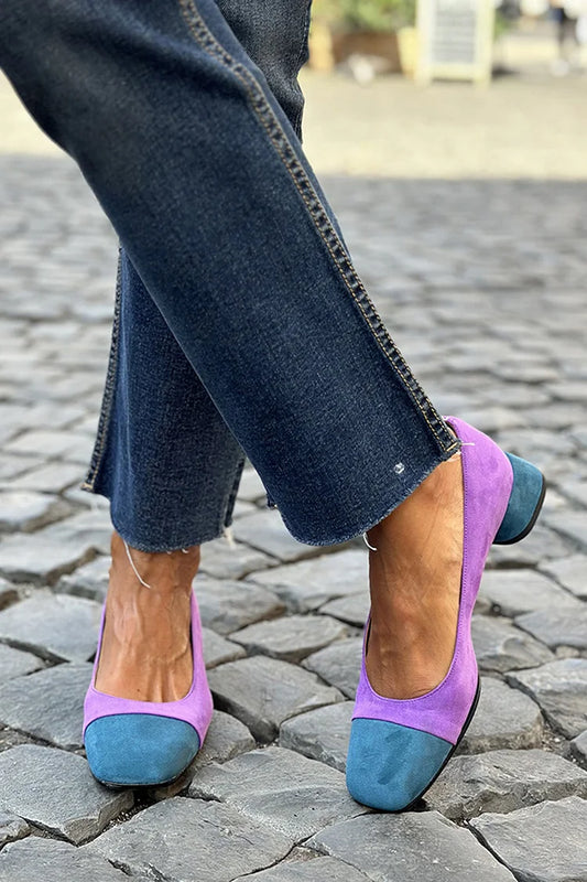 Biqueira quadrada Colorblock casual roxo salto grosso [Pre Order]