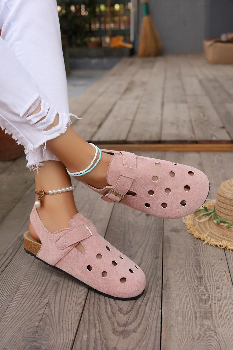 Sandali casual con cinturino posteriore e punta tonda traforata, tinta unita 