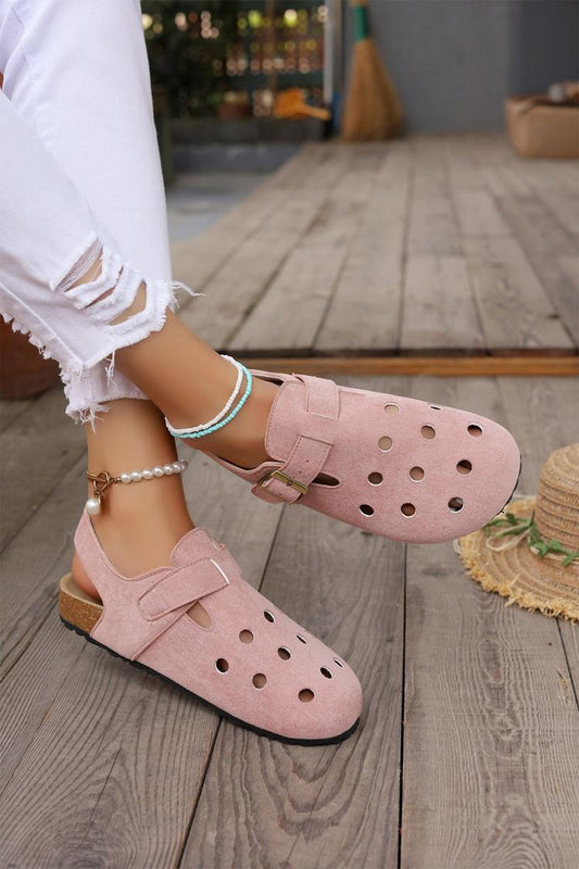 Sandali casual con cinturino posteriore e punta tonda traforata, tinta unita 