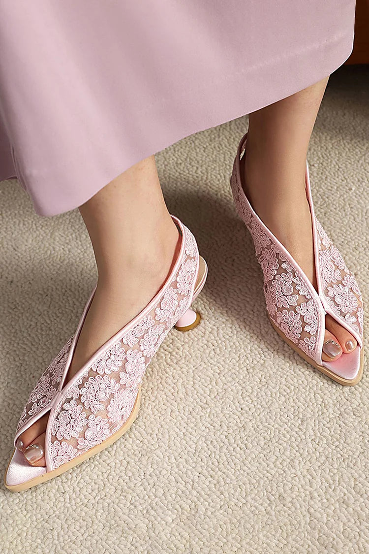 Sandali con tacco a spillo e cinturino posteriore in rete con motivo floreale 