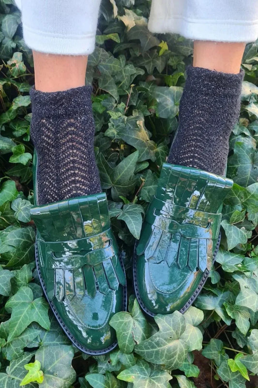 Mocassins verdes com franjas de cor sólida e bico redondo [Pre Order]