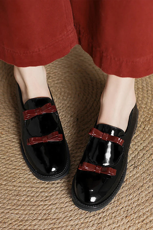 Kolorowe mokasyny casual z kokardą, łączone, okrągły nosek