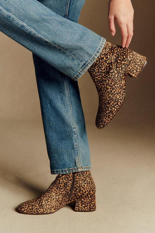 Leopardenmuster Reißverschluss Quadratische Spitze Niedriger Blockabsatz Knöchelstiefel [Vorbestellung]