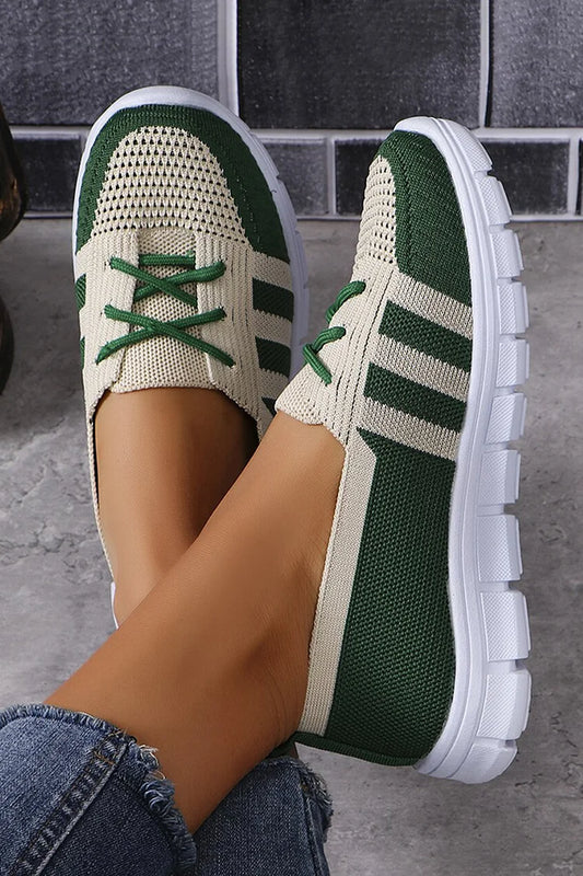 Scarpe casual slip-on traspiranti con punta rotonda e blocchi di colore lavorati a maglia 