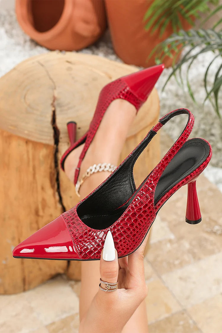 Crocodile Print Pointed Toe Elegant Slingback Stiletto Heels