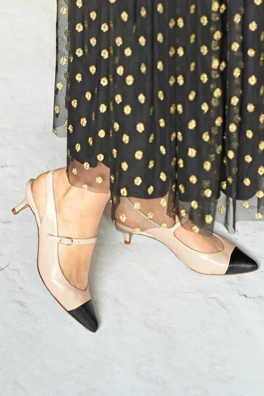 Scarpe con tacco a spillo colorblock e cinturino posteriore color cachi [Pre-ordine]