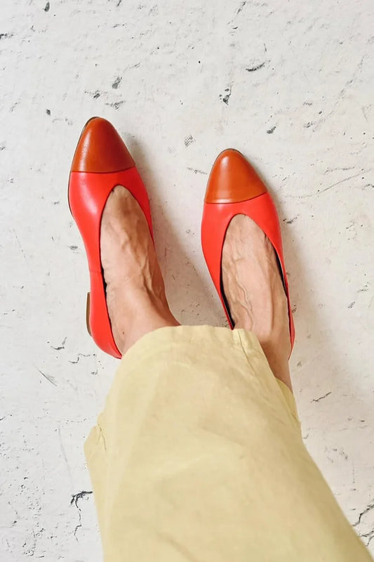 Scarpe basse casual arancioni rosse con punta patchwork [Pre-ordine]