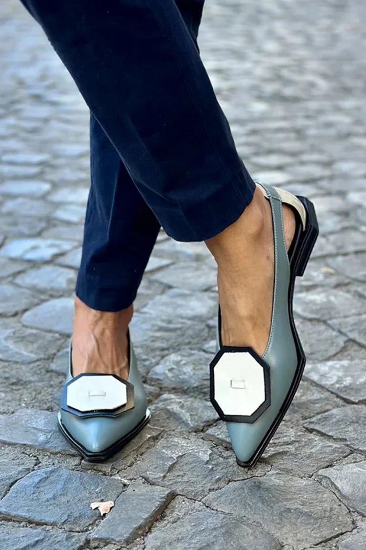 Ballerines grises à bout pointu avec décor bicolore et découpe [Précommande]