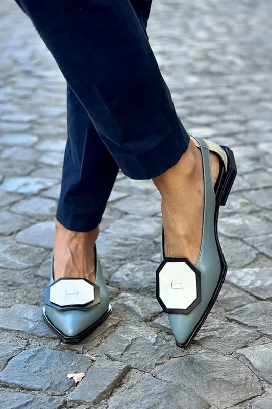 Ballerine grigie con punta affilata e decoro colorblock ritagliato [Pre-ordine]