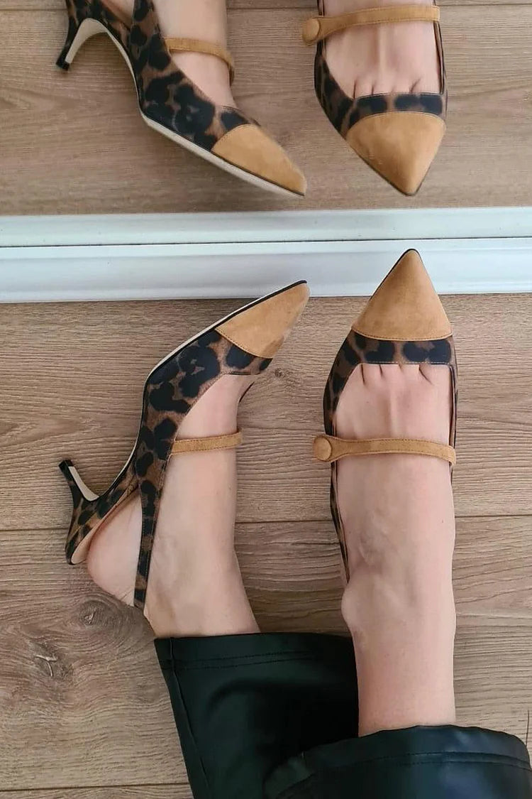 Patchwork Leopard Print Pointed Toe Slingback Kitten Heels [Pre Order]