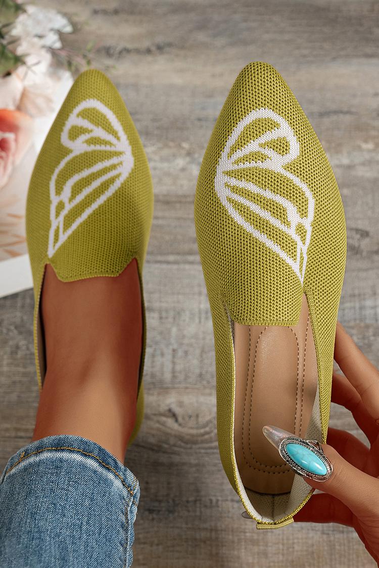 Sapatilhas Casuais de Malha com Padrão de Borboleta, Bicolor e Bico Apontado