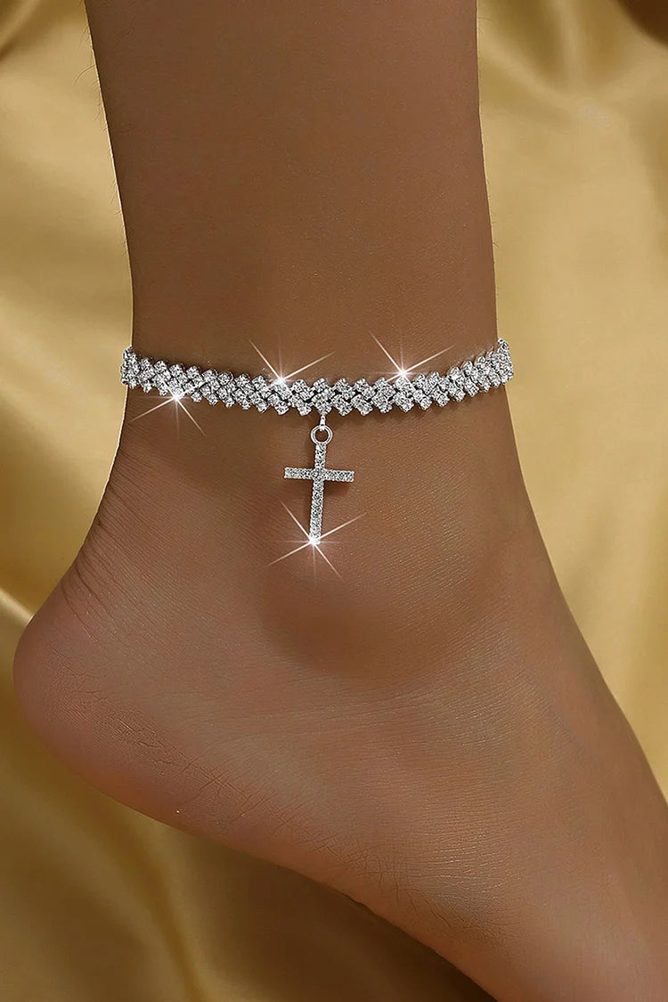 Cavigliera alla moda in lega con ciondolo a croce con decorazione in strass 