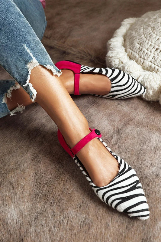 Women's Zebra-Stripe Colorblock Straps Pointy Toe Casual Flats