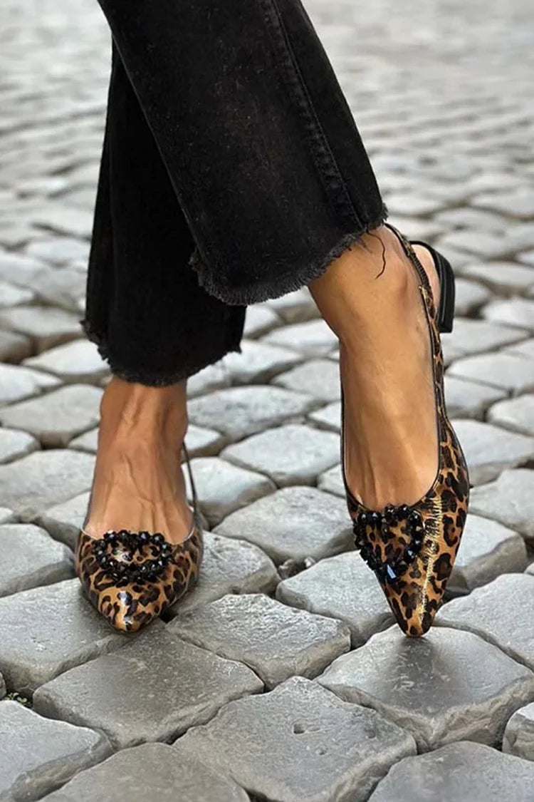 Leopard Print Heart Decor Pointed Toe Brown Flats [Pre Order]