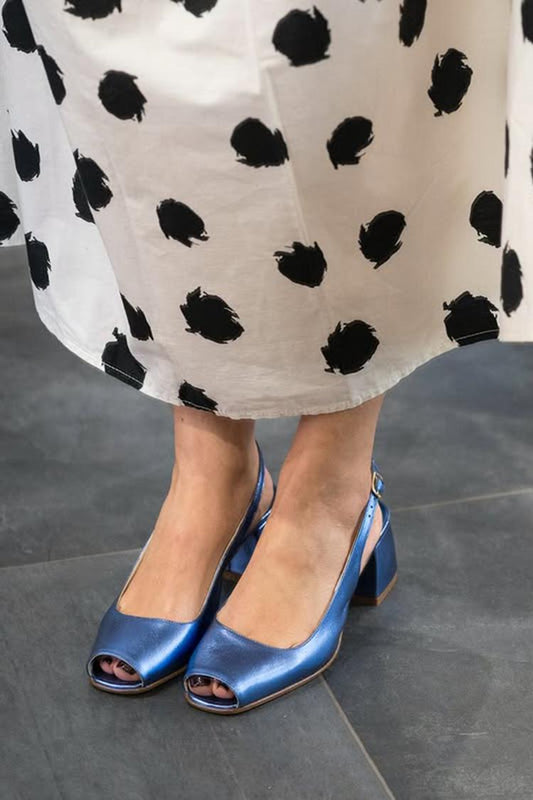 Scarpe con tacco grosso blu navy con cinturino posteriore e punta aperta in tinta unita [Pre-ordine]