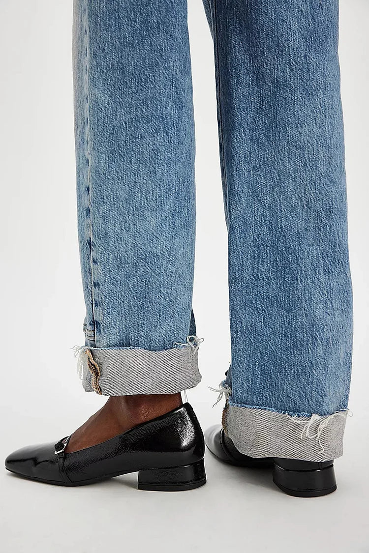 Sandali con tacco basso, neri, tinta unita, con cinturino sul collo del piede e fibbia, punta quadrata [Pre-ordine]