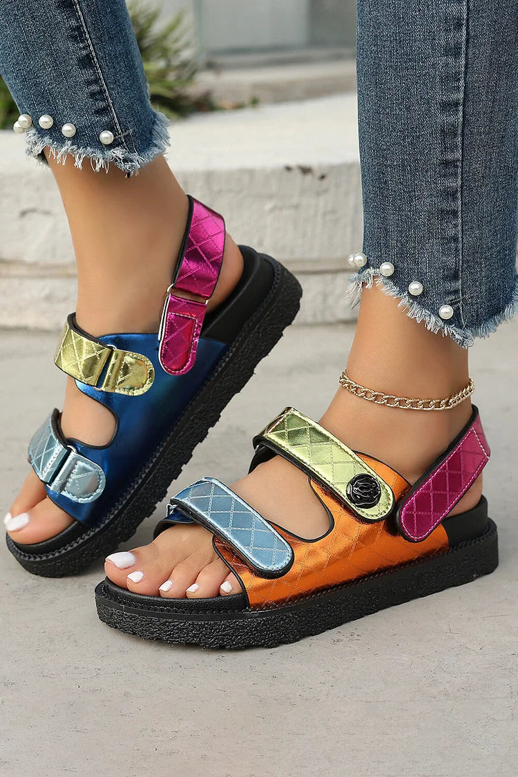 Sandali casual da spiaggia con punta rotonda multicolore metallizzata 