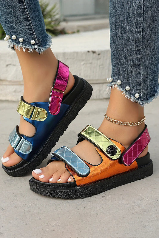 Sandali casual da spiaggia con punta rotonda multicolore metallizzata 