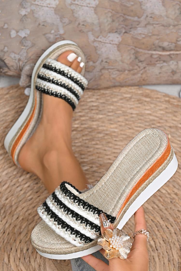 Colorblock Knitted Round Toe Casual Outdoor Wedge Slippers