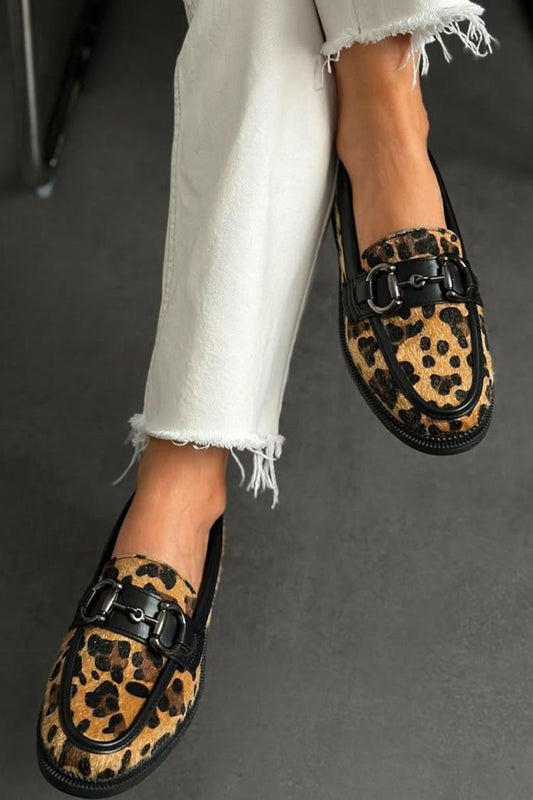 Metall Schnalle Patchwork Leopardenmuster Rund Zehen Slipper [Vorbestellung]