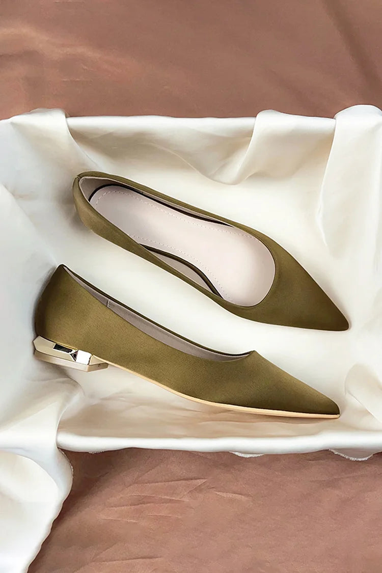 Satin Solid Color Pointed Toe Elegant Slip On Flats