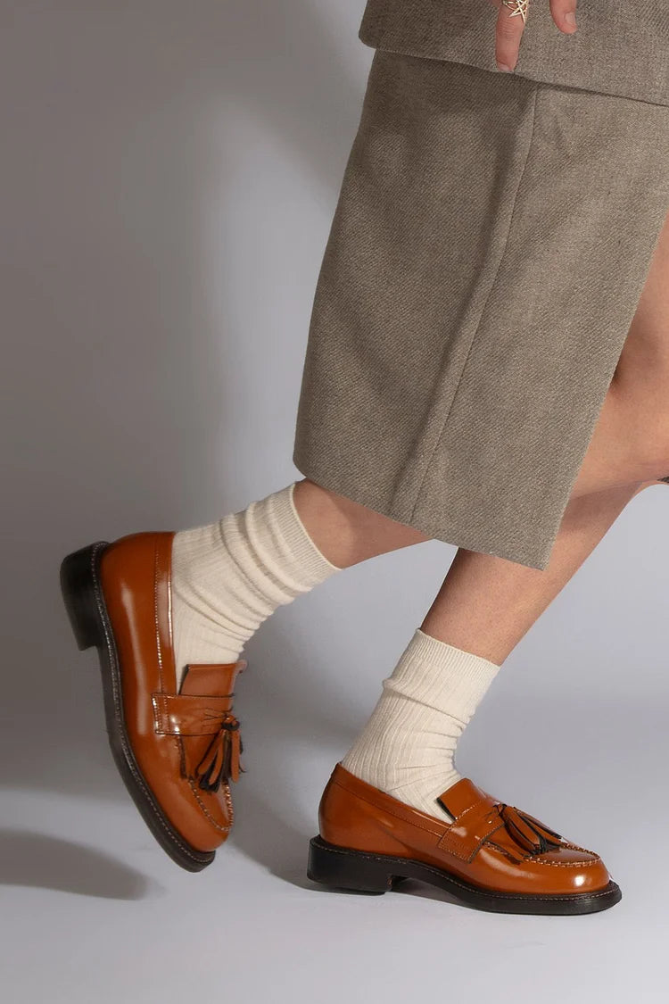 Quasten Dekor Einfarbige Runde Zehen Braune Loafers [Vorbestellung]