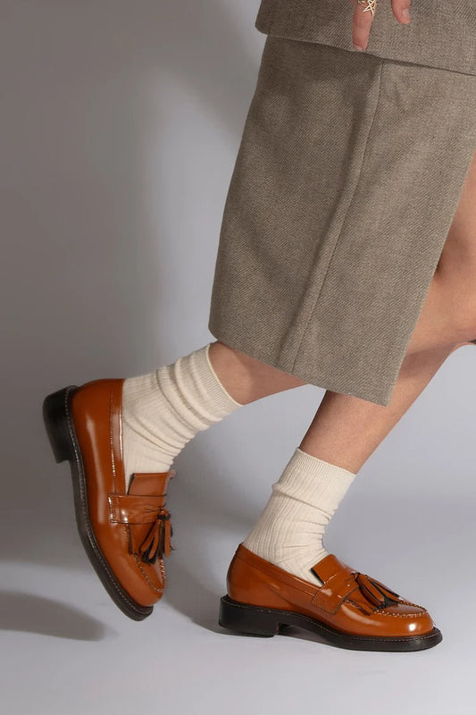 Quasten Dekor Einfarbige Runde Zehen Braune Loafers [Vorbestellung]