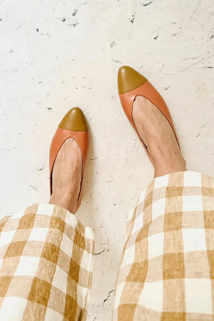 Spitz zulaufende Zehen Colorblock Freizeit Slipper Orange Ballerinas [Vorbestellung]