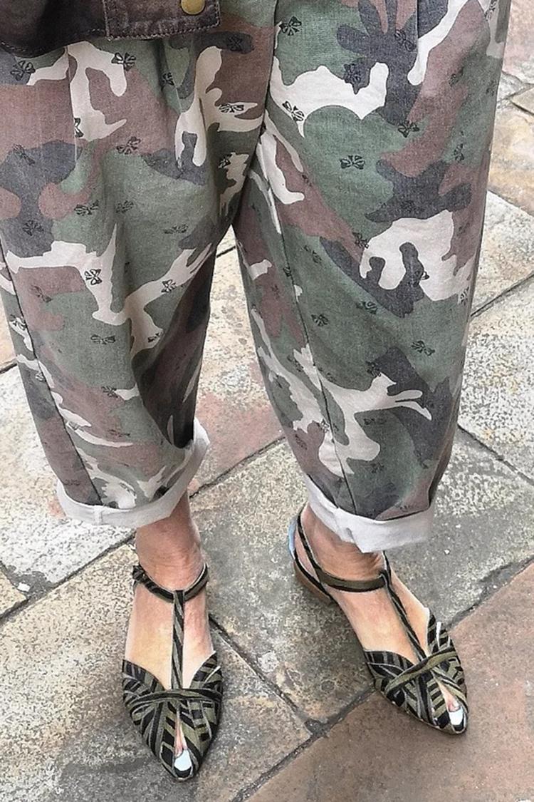 Colorblock Peep Toe T-Strap Buckle Army Green Sandals [Pre Order]