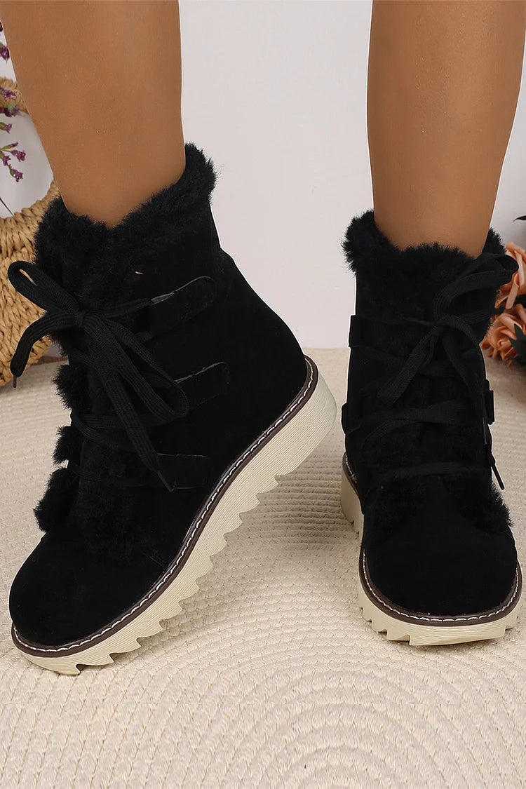 Round Toe Faux Fur Lined Lace Up Casual Snow Boots