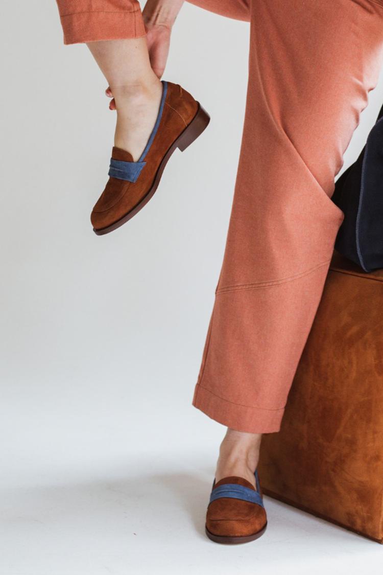 Colorblock Riemen Patchwork Rundzehen Braune Loafers [Vorbestellung]