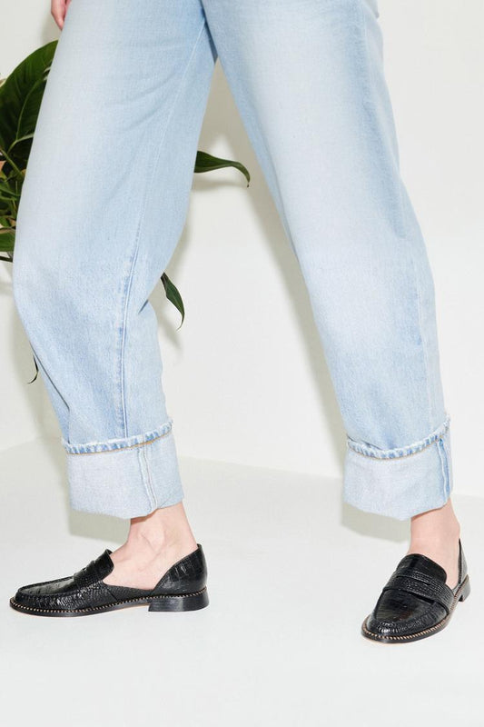 Krokodilleder-Print Patchwork Spitz zulaufende Zehen Schwarze Loafer [Vorbestellung]