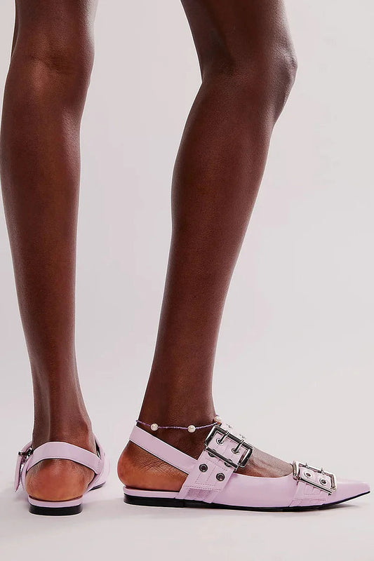 Ballerine con punta affilata, cinturino posteriore, occhielli leggeri viola metallizzato [Pre-ordine]
