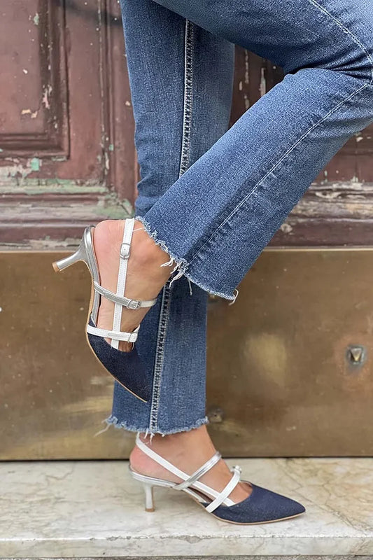 Colorblock-Riemenschnalle Spitz zulaufende Zehen Navy Kitten Heels [Vorbestellung]