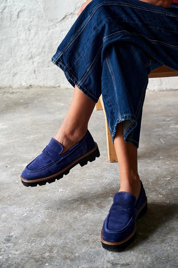 Einfarbige Patchwork-Slipper in Marineblau mit runder Zehenpartie [Pre Order]