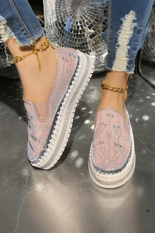 Mesh Strass Dekor Atmungsaktive Runde Zehen Freizeit Plateauschuhe