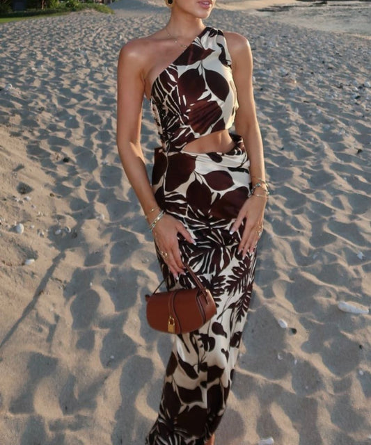 Leaf Shadow Prints Maxi Dress