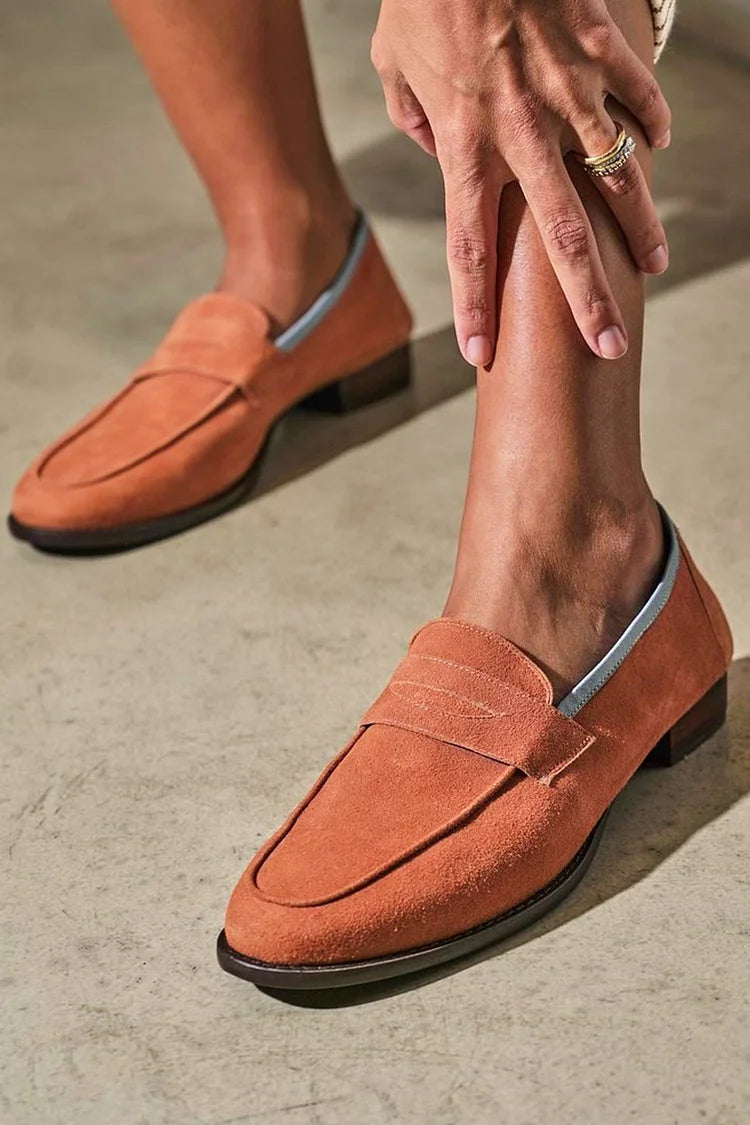 Contrast Trim Patchwork Round Toe Orange Loafers [Pre Order]