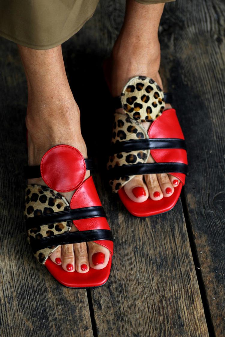 Leopardenmuster Colorblock Quadratische Zehe Rote Hausschuhe