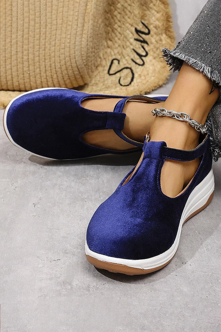 Einfarbige T-Riemen Schnalle Runde Zehen Freizeit Sandalen