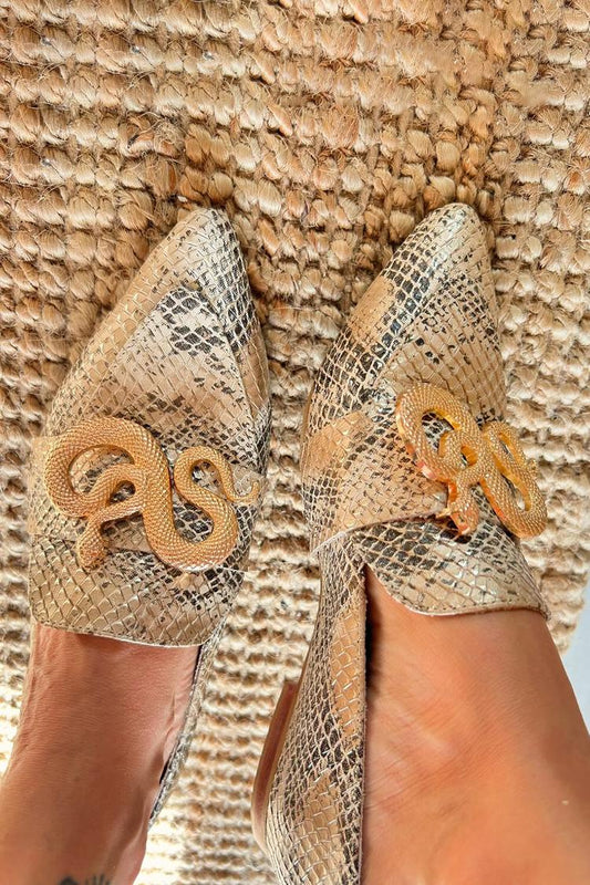 Metall Deko Schlangenmuster Patchwork Spitz zulaufende Loafers [Vorbestellung]