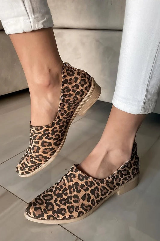 Codzienne brązowe mokasyny wsuwane w panterkę [Przedsprzedaż]