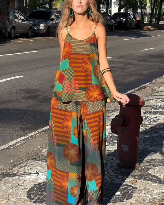 Conjunto de dos piezas estampado holgado estilo resort 